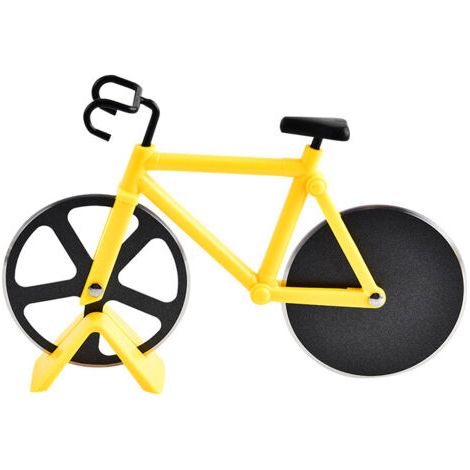 QORVA-Roulette à pizza en forme de vélo, couteau à pizza en acier inoxydable, avec support en plastique (1/4)