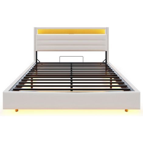 Polsterbett 160 x 200 cm mit hydraulischem Stauraum, USB und LED, beige MODENUIT (1/5)