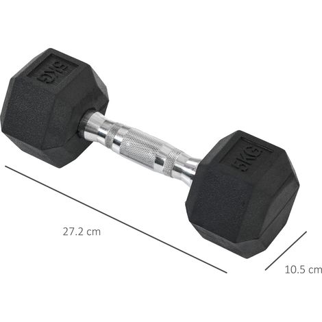 Set di manubri esagonali 2 x 5 kg in ghisa con rivestimento in gomma, neri DESVIAE (1/4)