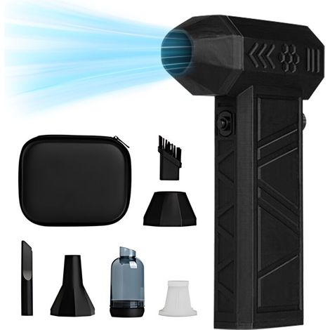 Ventilateur Turbine Puissant 2 en 1 Aspirateur Portable Industriel 40000 RPM Moteur Sans Balai 250g de Poussée Régulation Variable Batterie 8000mAh Sans Fil pour Nettoyage et Dépoussiérage Noir - KZQ