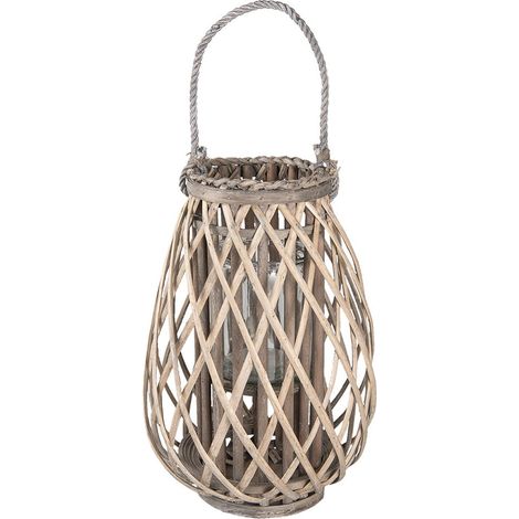 Lanterne Photophore en Bois Gris Style Rustique Porte-Bougie 27 x 40 cm - PANGIVO