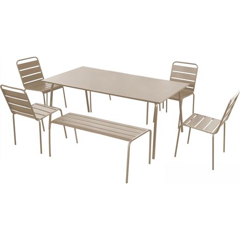Salon de jardin 2 bancs et 4 chaises en acier taupe - Palavas (1/5)