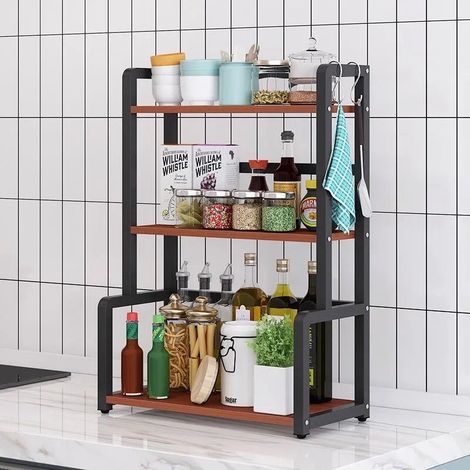 Étagère de rangement multi-niveaux pour plan de travail / Porte-épices — L 50 x l 22 x H 62 cm (1/2)