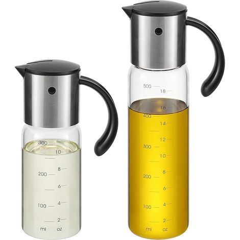 Distributeur d'huile d'olive grand format, bouteille de cuisine avec bouchon à bascule automatique, flacon à vinaigre en verre étanche en acier inoxydable (ensemble de 10 et 17 oz) (1/5)
