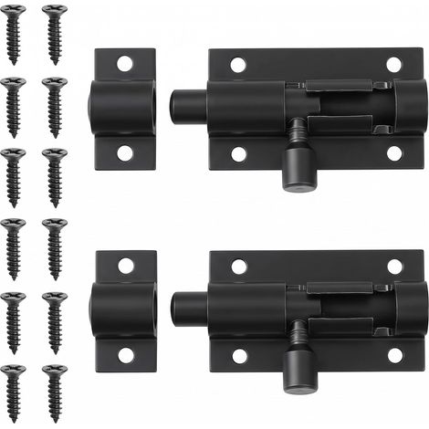2 Verrous de Porte Coulissants 6.3cm Targette de Sécurité Noire avec Vis Lot 2 loquets coulissants en acier inoxydable noir résistant à la corrosion. 12 vis incluses pour montage rapide et sr (1/5)