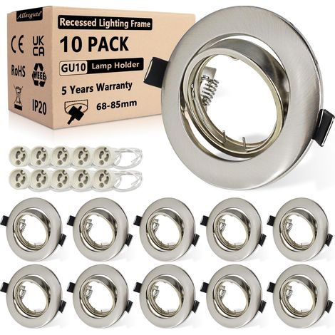 Lot de 10 Spot encastrable LED 230V Cadre GU10 68mm Lampes encastrées Chrome Brossé Cadre d'encastrement rond 360°Pivotant Spots encastrés incl. Douille GU10 pour LED ou halogène (1/5)