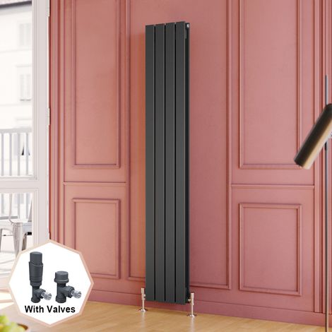 ELEGANT Anthracite Vertical Radiator Double Flat Panel 1800x304mm Designer Heater with Thermostatic Radiator Valves (1/5)