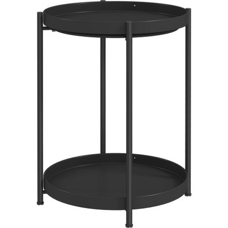Table d'appoint / Table basse à deux niveaux — Table basse ronde, idéale pour le salon ou la chambre — Acier, noir (1/5)