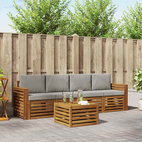 Sofagarnituren 5 pcs Natürlich und Hellgrau Massivholz Akazie (1/5)