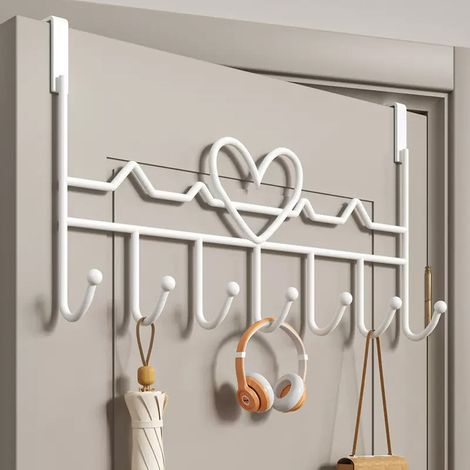 Crochets de porte - Porte-manteau de porte - Crochets sans perçage - Crochets à fixer sur la porte - Crochets pour porte-manteau - Convient pour suspendre serviettes, sacs et peignoirs - Motif cœur - (1/5)