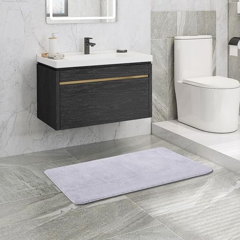 Grand tapis de bain 60 x 120 cm, gris, antidérapant, lavable, super absorbant et anti-taches, résistant à l’usure et à la moisissure (1/5)