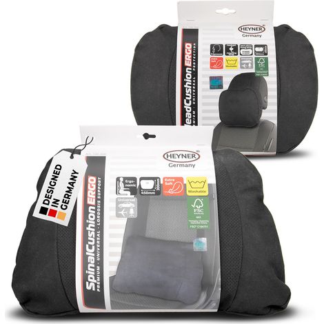 HEYNER® Nacken‑ und Lordosekissen Set – ergonomisch, weich, waschbar, universell für Auto, Büro & Reisen