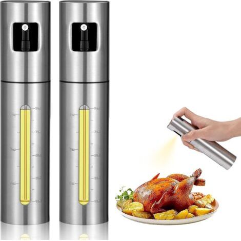 QORVA-2 Pièces Vaporisateur Huile Pulverisateur Huile Cuisine Acier Inoxydable Spray Huile Cuisine Air Fryer 100 ml Avec Échelle Pour Griller,Salades,La Cui