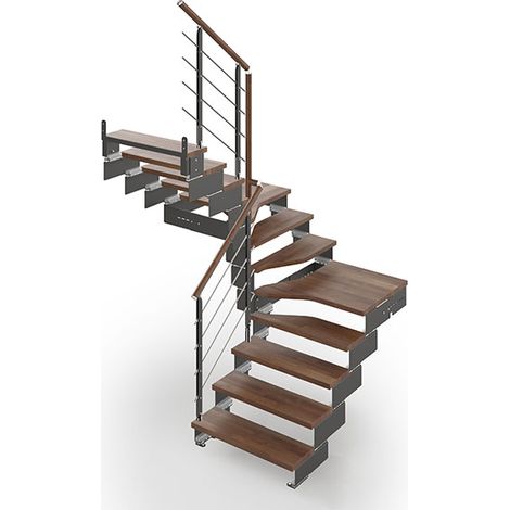 Wendeltreppe mit 15 stufenanzahl - Zu erreichend Höhe 2.80 à 3.52m - Breite 75cm - Nussbaumholz und Anthrazit - COMPO75RH-U-SAMN15