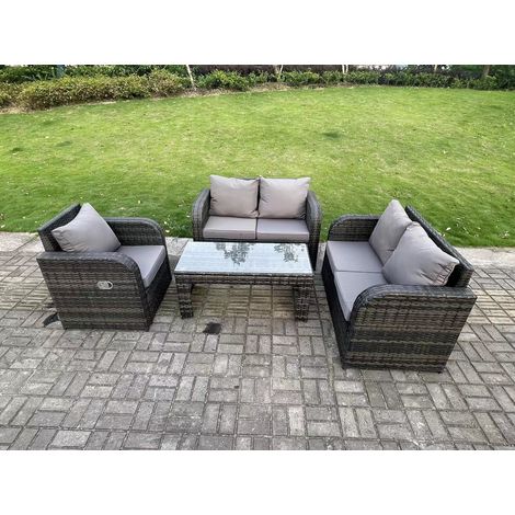 Fimous 5 places gris foncé PE osier rotin ensemble salon de jardin chaise inclinable canapé amour 2 places canapé ensemble table basse rectangulaire d'extérieur (1/5)