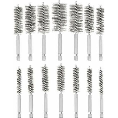 Ulisem Metallbohrbürsten-Set, 14-teiliges Edelstahl-Lochbürsten-Set, verschiedene Größen, Edelstahl-Reinigungsbürsten zum Entfernen von alter Farbe und Rost (1/4)