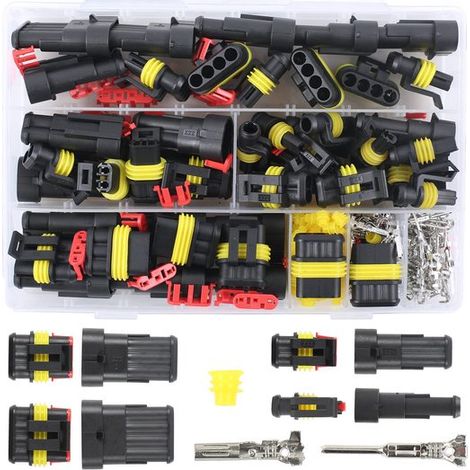 Longziming - Kit de 352 connecteurs pour câbles automobiles – Connexions étanches avec fusibles – Fiches électriques pour voiture, moto, camping-car et bateau – Serre-câbles pour câbles de 0,5 à 1,5 m (1/5)