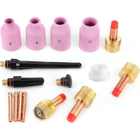 Kit de lentilles à gaz avec buse en céramique, pistolet de soudage TIG, consommables pour torche 16 pièces/ensemble 17/18/26 (1/5)