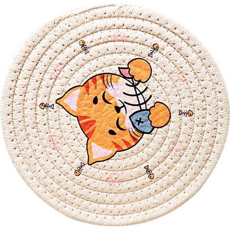 Sous-main isolant de 18 cm pour table, soucoupe ronde, kaki, orange, chat (1/5)