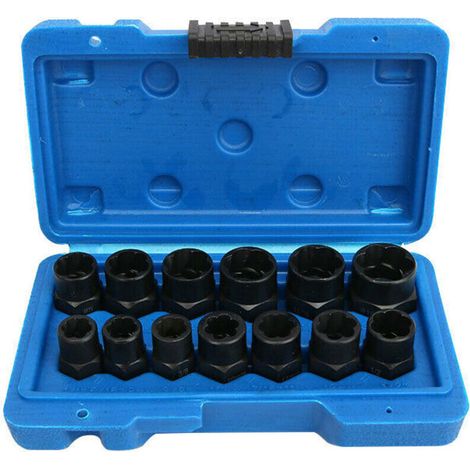 13PCS Jeu de extracteur d'écrous douille∣Coffret de douille extracter de boulon arrondi∣extracteurs de vis à tête hexagonale∣Extracteur du Goujon Endommagé Matériau 8-19mm 13 tailles