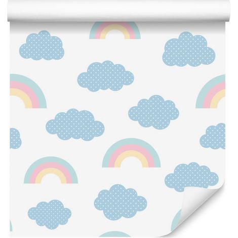 Papel pintado de arcoíris frente a nubes para salón y dormitorio, 50x1000 cm. (1/5)