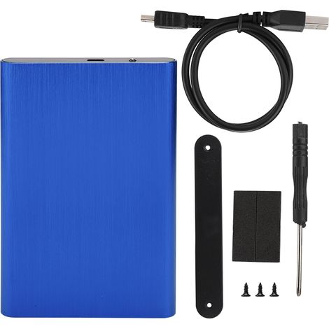 Boîtier de disque dur externe USB 2.0 en alliage d'aluminium brossé, antichoc pour HDD/SSD SATA 2,5 pouces, bleu (1/5)
