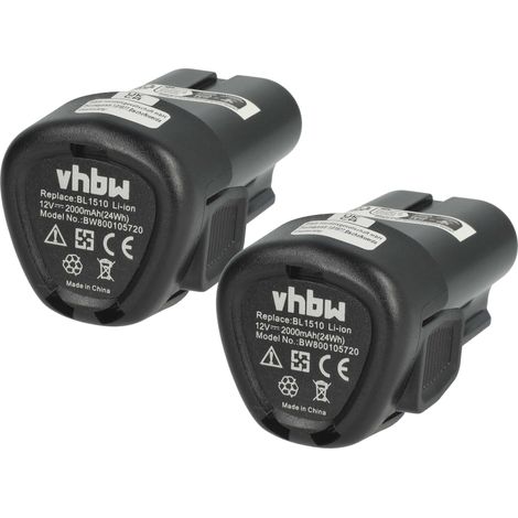 vhbw 2x Akku Ersatz für Black & Decker LBXR12, LBX12, LB12, BL1510, BL1310, BL1110 für Werkzeug (2000 mAh, Li-Ion, 12 V)