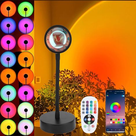 Lampe Coucher de Soleil, Sunset Lamp avec USB, Lumière Arc-en-Ciel Veilleuse LED Réglable en Hauteur 24 Couleurs 4 Modes dynamiques , Selfie/Photographie/Fête -B (1/5)