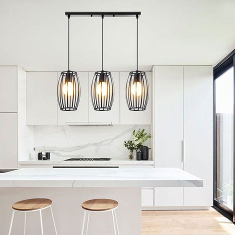 3 Lampes Suspension Luminaire Vintage Lustre Style Geometrique Lampe Suspendue en Forme de Cage pour Chambre à Coucher, Salon, Salle à Manger, Cuisine , Noir BLOW (1/5)