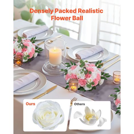 Lot de 10 boules florales artificielles 450 mm, déco table mariage et intérieur, roses en soie blanches et roses (1/5)