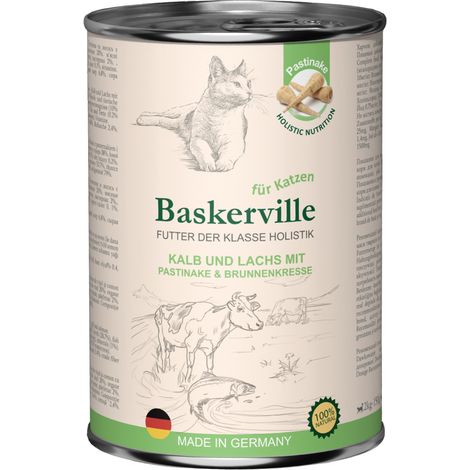 Aliment humide Baskerville Super Premium pour chats adultes, veau et saumon, 400 g (1/2)