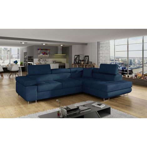 Ecksofa Schlafsofa SARRA in Stoff Kronos Dunkelblau Ottomane Rechts (1/5)