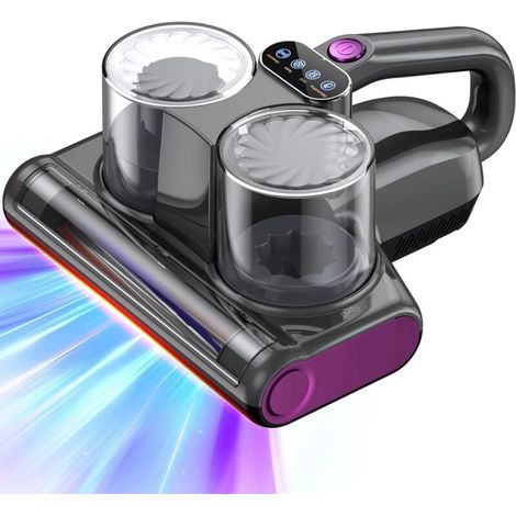 Mattress Vacuum Cleaner, Anti-Dust Mite Vacuum Cleaner, 16 kPa Suction and 253.7 nm UV-C Light, Ultrasound, Heating, HEPA Filter, Rotating Brush, Allergen Removal, Washable, 500W, Cable, Dark Grey (1/5)