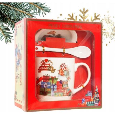 Tazza natalizia Ecarla con piattino e cucchiaino in confezione regalo KB17WZ1 400 ml (1/2)