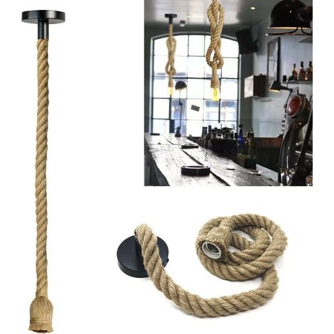 Portalampada In Canapa Lampadario Corda 150 Cm Porta Lampadina E27 X Negozio Bar (1/4)