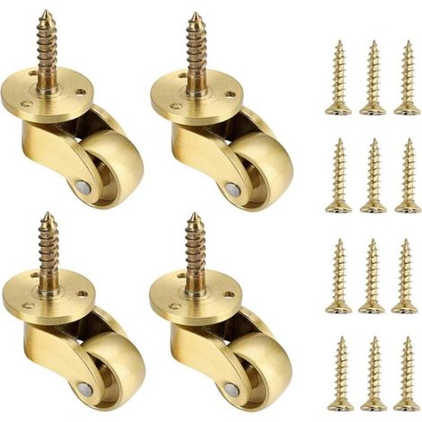 YMYNY 4 Stück Universal-Möbelrollen aus Messing, Räder aus massivem Messing, 360-Grad-Lenkrollen, Tragkraft 75 kg, Schrauben im Lieferumfang enthalten (1/4)