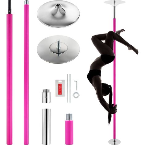Barre de danse professionnelle, poteau rotatif et statique, acier inoxydable 40 mm, hauteur réglable, portable et démontable, pour fitness à domicile, club ou salle de sport, rose. (1/5)
