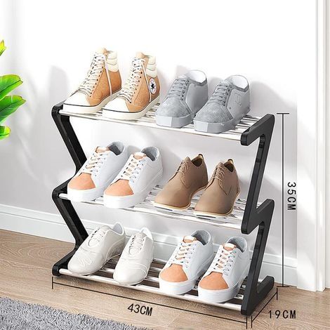 Kleines 3-stöckiges Schuhregal – Kompaktes und schmales Schuhregal – Aufbewahrungsmöglichkeit für Eingangsbereich, Kleiderschrank und Flur – Schnellmontage – Schwarz (1/4)