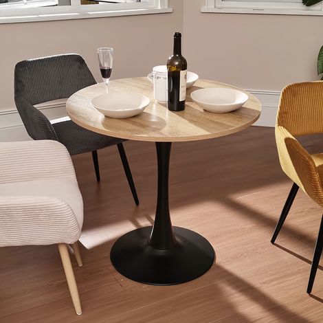 Table repas ronde 80x75 cm en décor bois naturel et métal noir (1/5)