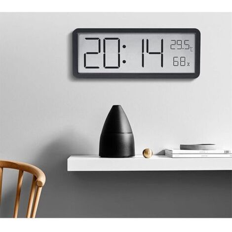 Reloj de Pared Digital, Reloj de Pared, Decorativo, Temperatura, Fecha y Humedad, 20 cm, Negro (1/5)