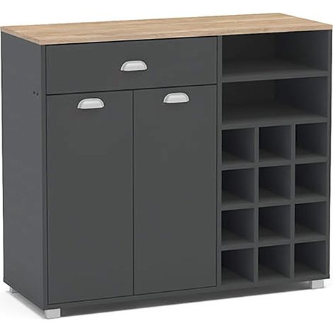 Mueble Buffet bajo 2 puertas 1 cajón y botellero acabado gris grafito, 90cm(alto) x 103cm(ancho) x 40cm(fondo). (1/4)