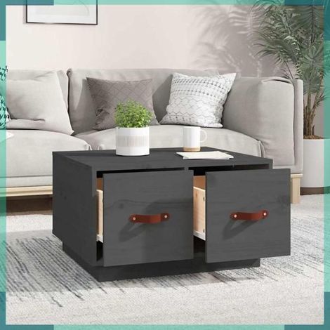 Table basse - 820968 - Gris - Bois de pin massif - 60 x 53 x 35 cm (1/5)