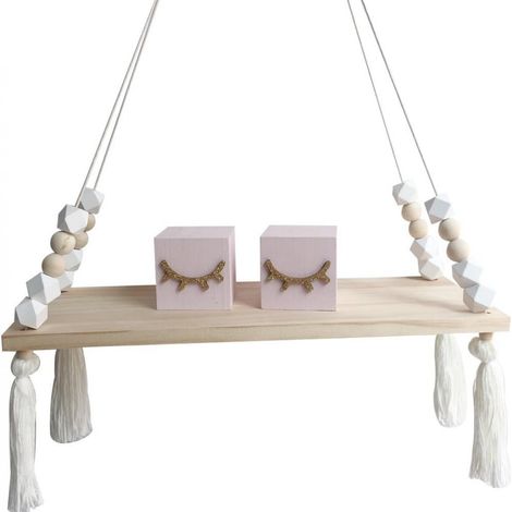 Étagère murale flottante en bois avec support pivotant, étagère suspendue, tableau mural décoratif, style macaron, pour chambre de fille, 38 x 14 x 1 cm (1/5)