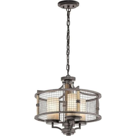 Ferro, Legno e Marmo - Lampadario a 3 luci