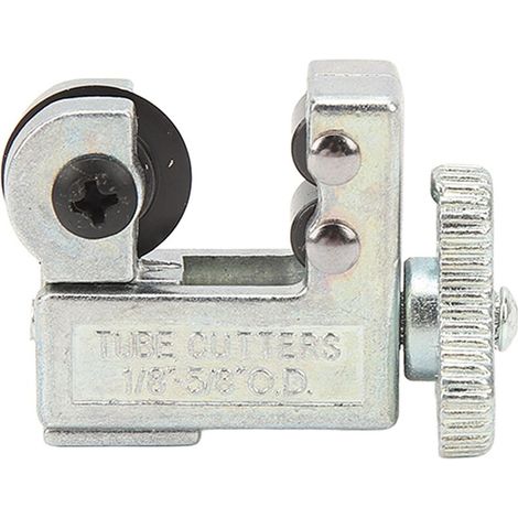 Cortatubos manual para tuberías de cobre, aluminio y PVC: corte preciso de 3 a 16 mm, acabado plateado, ergonómico y eficiente.