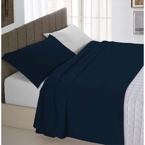 Italian Bed Linen Completo Letto Natural Color, 100% Cotone, Blu Scuro/Grigio Chiaro, Matrimoniale (1/5)