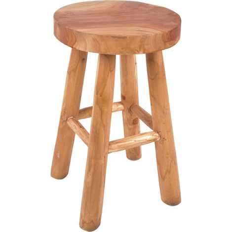 Massivholz Teak Sitzhocker handgefertigt - Ø 29 cm - Holz Sitz Hocker Blumen Ständer mit 4 Beinen