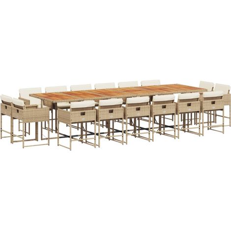 vidaXL Ensemble à manger de jardin et coussins 17 pcs beige