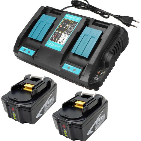 2 Stück 5,0Ah BL1850B Akku mit DC18RD Ladegerät Kompatibel mit Makita 18V Akku BL1850 BL1860 BL1860B BL1840B BL1830 BL1815 LXT400 18 Volt Elektrowerkzeug Akkus für Macita DoppelLadegerät DC18RC DC18RA