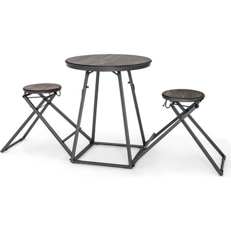 Set di tavolo rotondo e sgabelli pieghevoli con struttura in metallo per impieghi gravosi, Set per 2 persone Grigio (1/4)